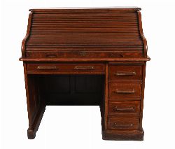 LARGE LATE 19TH-CENTURY OAK ROLL-TOP KNEEHOLE WRITING DESK