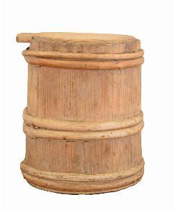 19TH-CENTURY PINE OVAL STAVE FLOUR BIN AND COVER