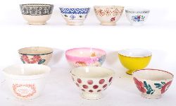 COLLECTION OF TEN 19TH-CENTURY SPONGEWARE PORRIDGE BOWLS