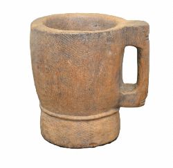 18TH-CENTURY DUGOUT WOOD DRINKING VESSEL WITH HANDLE