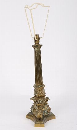 ANTIQUE BRASS TABLE LAMP AND SHADE