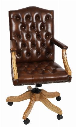 DESIGNER DEEP-BUTTONED LEATHER SWIVEL OFFICE CHAIR