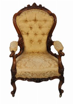 EARLY VICTORIAN MAHOGANY SERPENTINE BALLOON-BACK GENTLEMANâ€™S ARMCHAIR