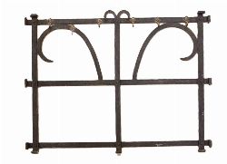 19TH-CENTURY FORGED IRON WALL PANEL WITH BRASS HOOKS