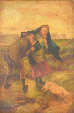 19TH-CENTURY PRINT â€œMY LAST MATCHâ€ â€“ FIGURE WITH TETHERED PIG