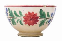 LARGE 19TH-CENTURY SPONGEWARE BOWL WITH FLORAL DECORATION