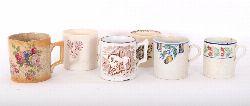 COLLECTION OF SIX SPONGEWARE DRINKING MUGS