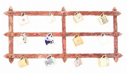 19TH-CENTURY PINE MUG RACK IN ORIGINAL RED PAINT