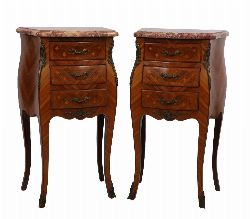 PAIR OF LOUIS XV STYLE KINGWOOD AND MARQUETRY BEDSIDE TABLES