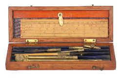 19TH-CENTURY MAHOGANY CASED DRAWING OR MATHEMATICAL INSTRUMENT SET