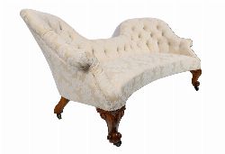 EARLY VICTORIAN WALNUT BUTTERFLY UPHOLSTERED SETTEE