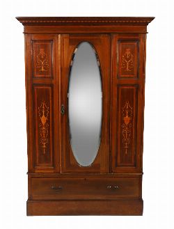 EDWARDIAN MAHOGANY AND INLAID WARDROBE