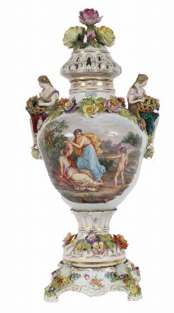 LARGE 19TH-CENTURY DRESDEN VASE ON STAND