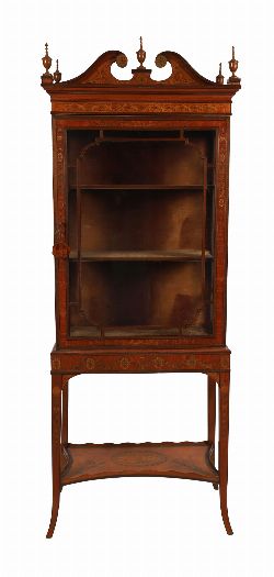 IRISH 19TH-CENTURY SATINWOOD AND MARQUETRY DISPLAY CABINET