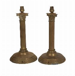 PAIR OF CORINTHIAN-PILLARED BRASS TABLE LAMPS