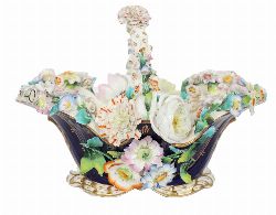 DERBY PORCELAIN FLORAL ENCRUSTED BASKET