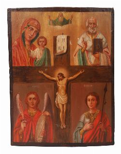 ORTHODOX ICON PANEL OF THE CRUCIFIXION WITH SAINTS