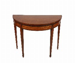 GEORGE III SATINWOOD AND CROSSBANDED DEMI-LUNE CARD TABLE