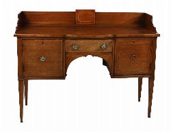 EDWARDIAN SHERATON MAHOGANY AND SATINWOOD CROSSBANDED SIDEBOARD