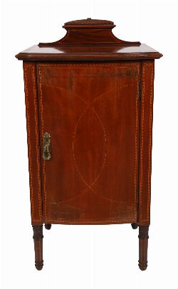 EDWARDIAN MAHOGANY AND CHECKERED-INLAID BEDSIDE PEDESTAL