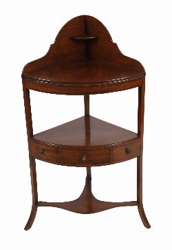 GEORGE III MAHOGANY AND EBONY STRING-INLAID CORNER WASHSTAND