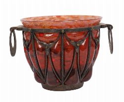 A RARE DAUM AND LOUIS MAJORELLE, NANCY GLASS BOWL WITH OPENWORK METAL FRAME, 1925