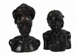 PAIR OF AFRICAN FIGURAL BUSTS, MAN AND WOMAN