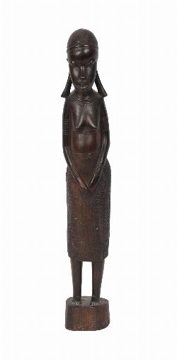 MID-20TH-CENTURY AFRICAN TRIBAL CARVED HARDWOOD FEMALE FIGURE