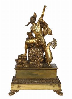 ORMOLU FIGURAL MANTEL CLOCK - ACHILLES TRIUMPHANT, FRENCH, C. 1820