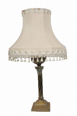 19TH-CENTURY BRASS CORINTHIAN-PILLARED OIL LAMP