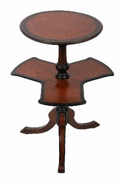 19TH-CENTURY AMBOYNA, EBONY AND BOXWOOD STRING-INLAID TWO-TIER OCCASIONAL TABLE