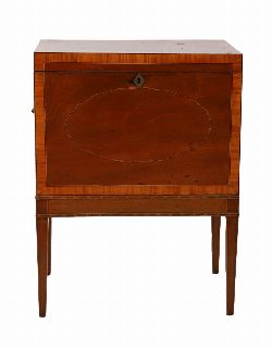 GEORGE III MAHOGANY AND SATINWOOD CROSSBANDED WINE CELLARETTE