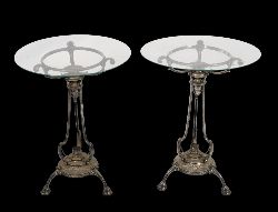 PAIR OF LATE 19TH-CENTURY SILVERED TABLES WITH GLASS TOPS