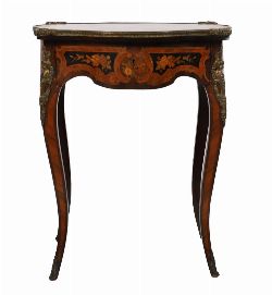 19TH-CENTURY BRASS-MOUNTED MARQUETRY VANITY TABLE WITH LIFT-UP TOP