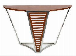DESIGNER ART DECO DESIGN CHERRYWOOD AND CHROME CONSOLE TABLE