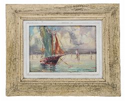 CONTINENTAL SCHOOL, VESSELS ON A LAKE, SIGNED