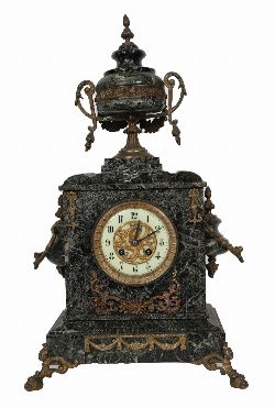 19TH-CENTURY GREEN MARBLE AND ORMOLU MANTEL CLOCK