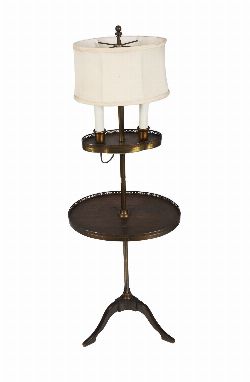 EDWARDIAN MAHOGANY AND BRASS TIERED STANDARD LAMP TABLE