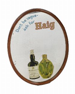 JOHN HAIG WHISKY ADVERTISING MIRROR, â€œDONâ€™T BE VAGUE, ASK FOR HAIGâ€