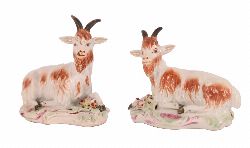 PAIR OF DERBY PORCELAIN GOATS