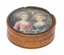 A WALNUT AND TORTOISESHELL BOX, THE LID SET WITH A DOUBLE PORTRAIT MINIATURE, LATE 17TH CENTURY
