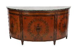 IMPORTANT IRISH 19TH-CENTURY SATINWOOD AND MARQUETRY BOW-FRONT COMMODE

