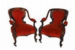 PAIR OF EARLY VICTORIAN MAHOGANY SHOW-FRAME LIBRARY ARMCHAIRS