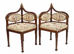 PAIR OF EDWARDIAN PERIOD MAHOGANY CORNER CHAIRS