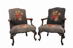 PAIR OF 19TH CENTURY CARVED GAINSBOROUGH ARMCHAIRS