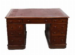 LARGE 19TH-CENTURY MAHOGANY PEDESTAL WRITING DESK