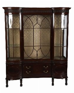 LARGE EDWARDIAN MAHOGANY ADAM-STYLE INVERTED BOW-FRONT DISPLAY CABINET