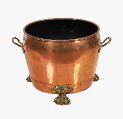 LARGE EDWARDIAN BRASS AND COPPER LOG BARREL