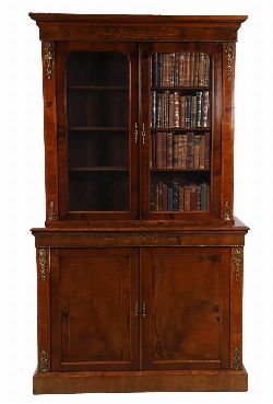 19TH-CENTURY WALNUT, MARQUETRY, AND ORMOLU-MOUNTED DISPLAY CABINET-ON-STAND