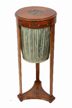 EDWARDIAN SATINWOOD AND PAINTED WORKTABLE